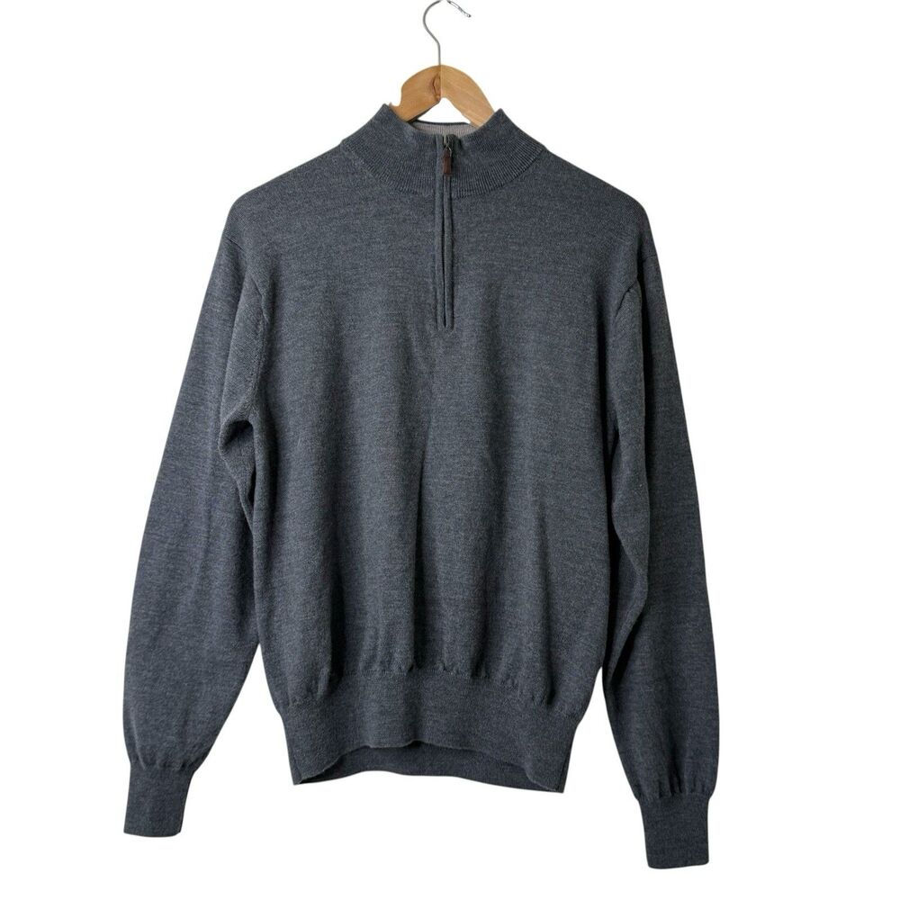 Peter Millar 100% Merino Wool Sweater Grey 1/4 Zip Pullover Men's Size M Preppy